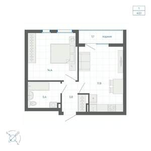 1-к квартира, вторичка, 43м2, 24/32 этаж