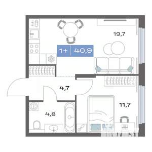 1-к квартира, строящийся дом, 41м2, 2/25 этаж