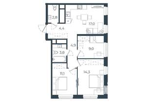 3-к квартира, вторичка, 67м2, 3/25 этаж
