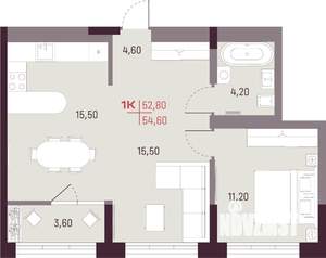 1-к квартира, вторичка, 53м2, 16/25 этаж