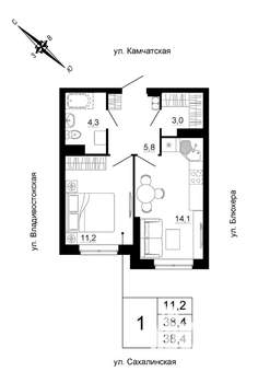 1-к квартира, вторичка, 38м2, 13/24 этаж
