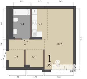Студия квартира, строящийся дом, 39м2, 1/32 этаж