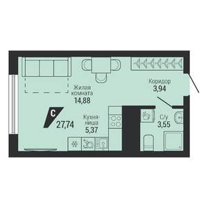 1-к квартира, вторичка, 28м2, 4/31 этаж