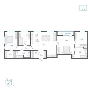 3-к квартира, вторичка, 111м2, 6/22 этаж