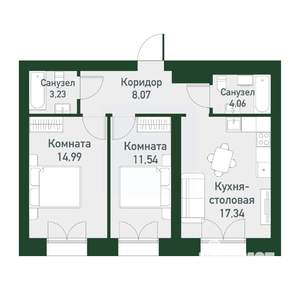 2-к квартира, вторичка, 60м2, 2/4 этаж