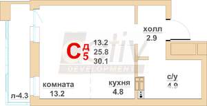 Студия квартира, вторичка, 30м2, 12/16 этаж