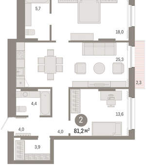 2-к квартира, вторичка, 81м2, 3/9 этаж