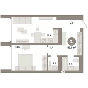 1-к квартира, вторичка, 52м2, 23/24 этаж