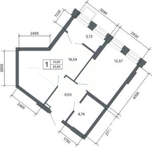 1-к квартира, вторичка, 45м2, 7/27 этаж
