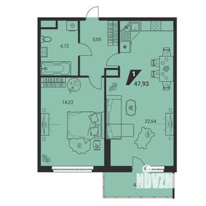 2-к квартира, вторичка, 48м2, 18/25 этаж