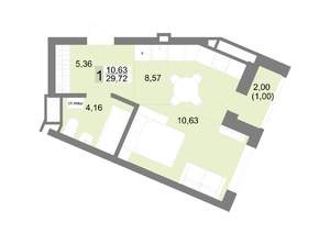 Студия квартира, строящийся дом, 30м2, 15/22 этаж