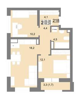 2-к квартира, вторичка, 55м2, 26/26 этаж