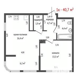 1-к квартира, вторичка, 41м2, 10/26 этаж