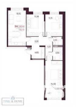 3-к квартира, вторичка, 83м2, 5/12 этаж