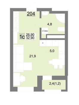 Студия квартира, вторичка, 33м2, 23/26 этаж