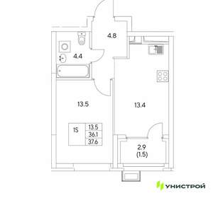 1-к квартира, вторичка, 38м2, 16/30 этаж