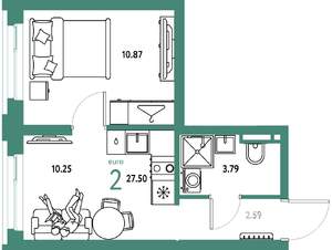 2-к квартира, вторичка, 28м2, 11/20 этаж