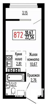 Студия квартира, строящийся дом, 23м2, 24/27 этаж
