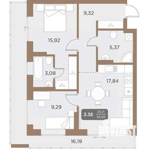 3-к квартира, вторичка, 66м2, 2/24 этаж