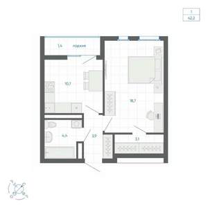 1-к квартира, строящийся дом, 42м2, 29/32 этаж