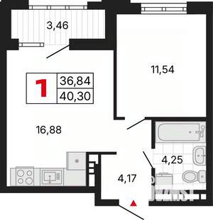 1-к квартира, вторичка, 40м2, 3/6 этаж
