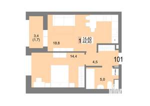 1-к квартира, вторичка, 44м2, 17/25 этаж