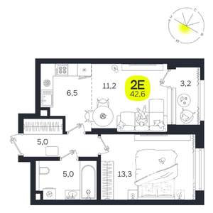 2-к квартира, вторичка, 43м2, 2/27 этаж