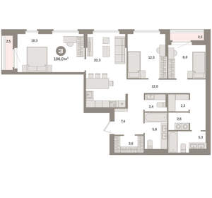 3-к квартира, вторичка, 106м2, 3/16 этаж