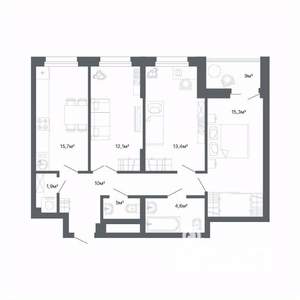 3-к квартира, вторичка, 71м2, 15/15 этаж