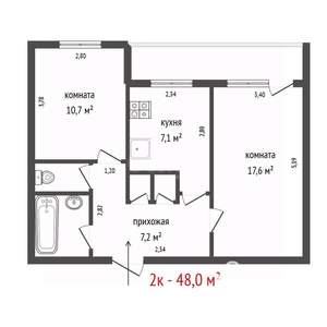 2-к квартира, вторичка, 48м2, 4/16 этаж