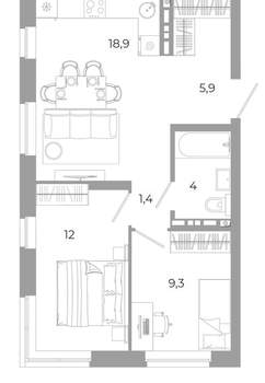 2-к квартира, вторичка, 52м2, 9/12 этаж