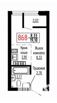 Студия квартира, строящийся дом, 19м2, 24/27 этаж