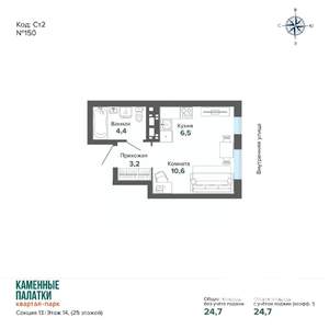 Студия квартира, вторичка, 25м2, 14/25 этаж