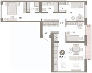 3-к квартира, вторичка, 90м2, 7/9 этаж