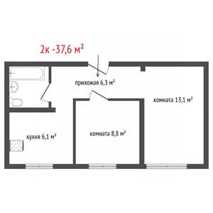 2-к квартира, вторичка, 37м2, 4/5 этаж