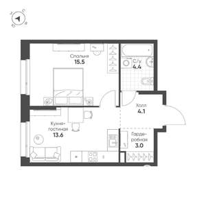 1-к квартира, вторичка, 41м2, 6/16 этаж
