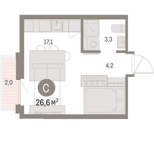 Студия квартира, вторичка, 27м2, 5/9 этаж