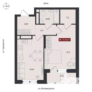 1-к квартира, вторичка, 53м2, 7/24 этаж