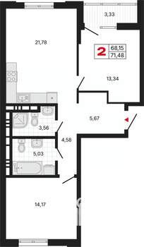 2-к квартира, вторичка, 71м2, 4/11 этаж