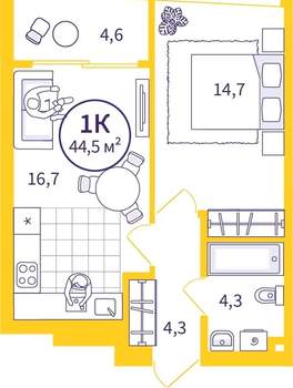 1-к квартира, вторичка, 42м2, 17/32 этаж