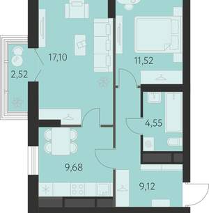 2-к квартира, вторичка, 53м2, 26/31 этаж