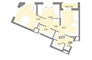 2-к квартира, вторичка, 64м2, 20/22 этаж