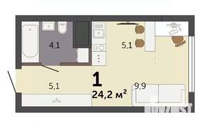 Студия квартира, строящийся дом, 24м2, 10/32 этаж