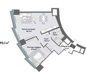 2-к квартира, строящийся дом, 93м2, 15/52 этаж
