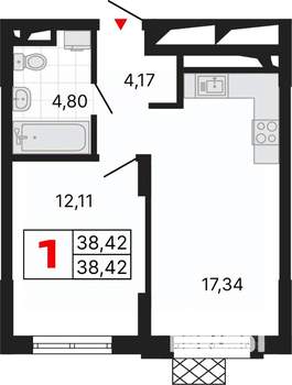 1-к квартира, вторичка, 38м2, 4/25 этаж