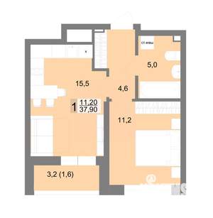 1-к квартира, строящийся дом, 38м2, 17/25 этаж