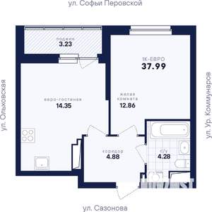 1-к квартира, вторичка, 38м2, 16/17 этаж