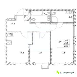 2-к квартира, вторичка, 64м2, 11/31 этаж