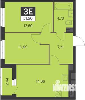 2-к квартира, вторичка, 51м2, 12/15 этаж