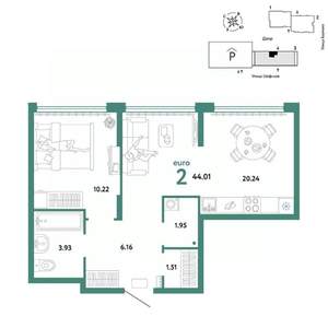 2-к квартира, вторичка, 44м2, 13/24 этаж